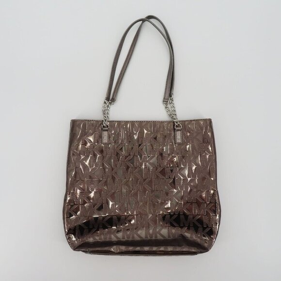 Michael Kors MK Jet Set Tote Bag Silver Gray Metal Chain Strap Handbag Purse - Picture 15 of 15